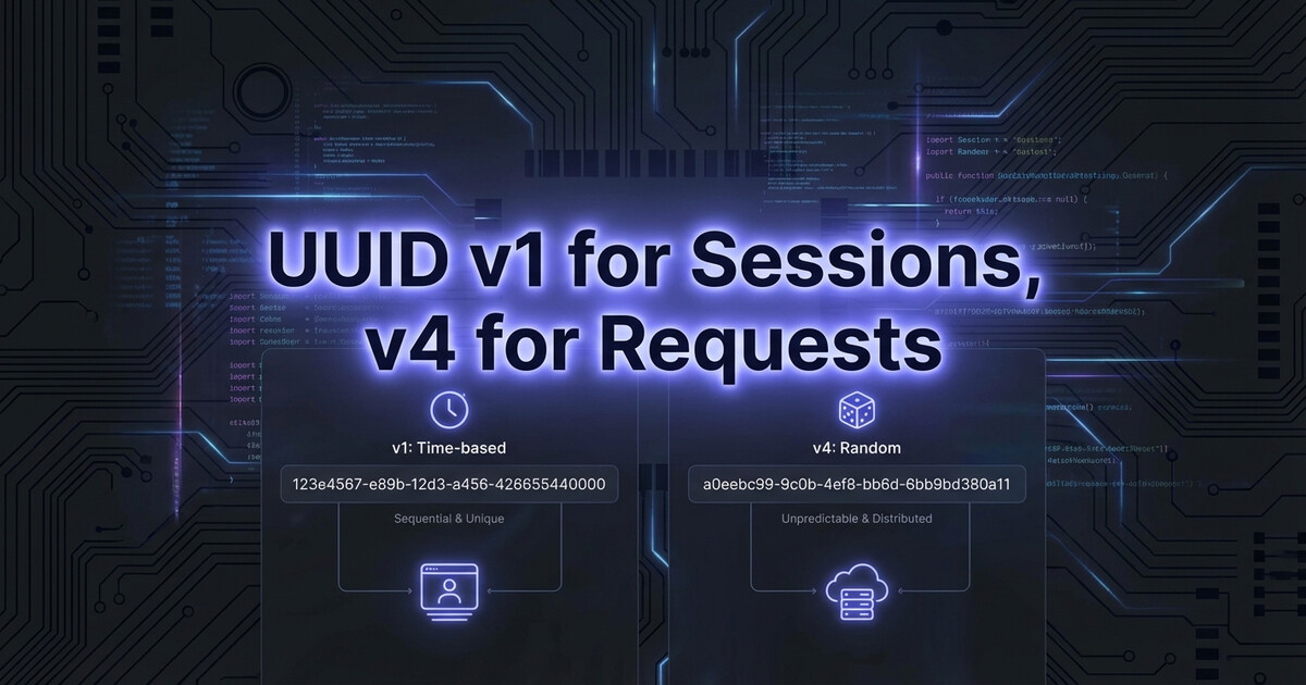 UUID v1 for Sessions, UUID v4 for Requests
